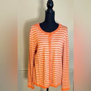 Michelle Madison Orange Grey Stripe Long Sleeve Shirt Blouse Size Large
